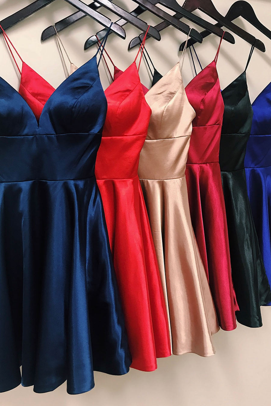 Pretty Homecoming Dress A Line Shoulder straps Satin Short Party Cocktail Dress