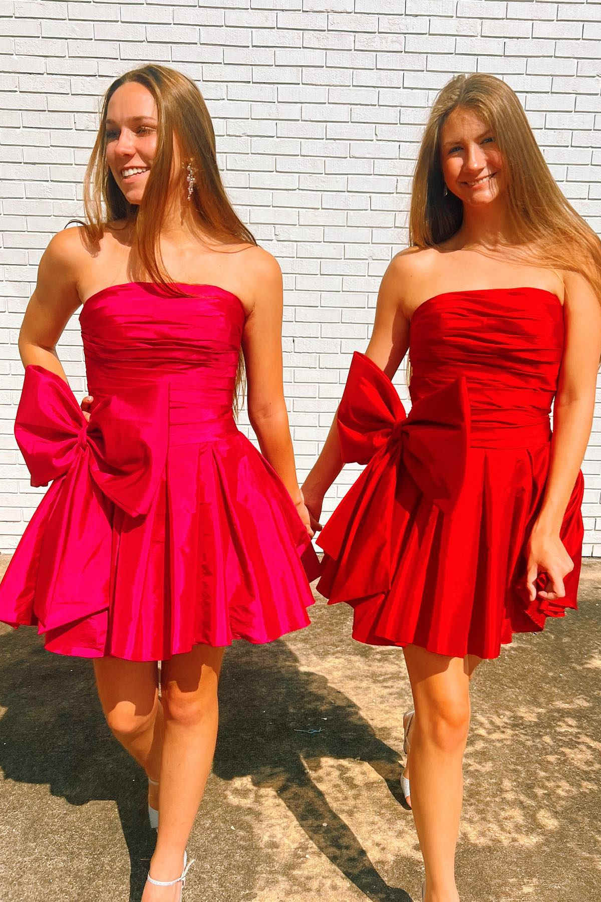 Pretty Homecoming Dress A Line Strapless Pleated Party with bowknotShort Party Cocktail Dress