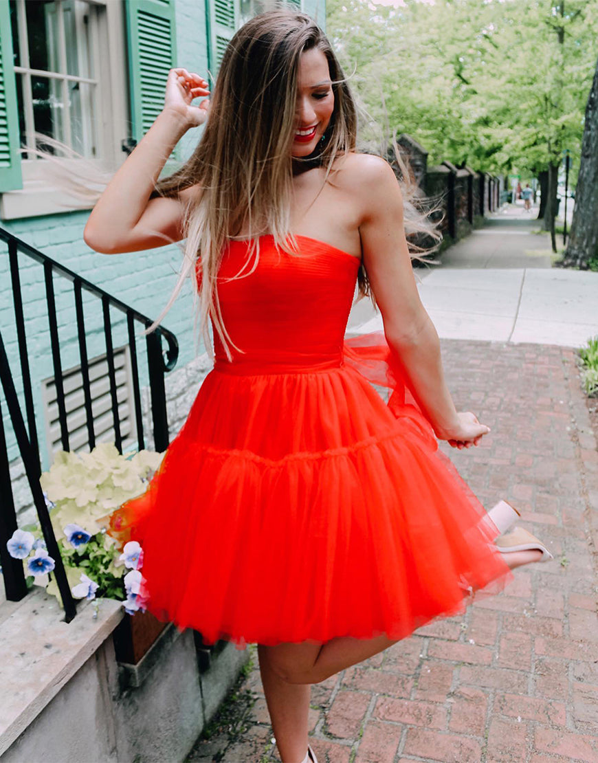 Pretty Homecoming Dress A Line Strapless Tulle Short Party Cocktail Dress
