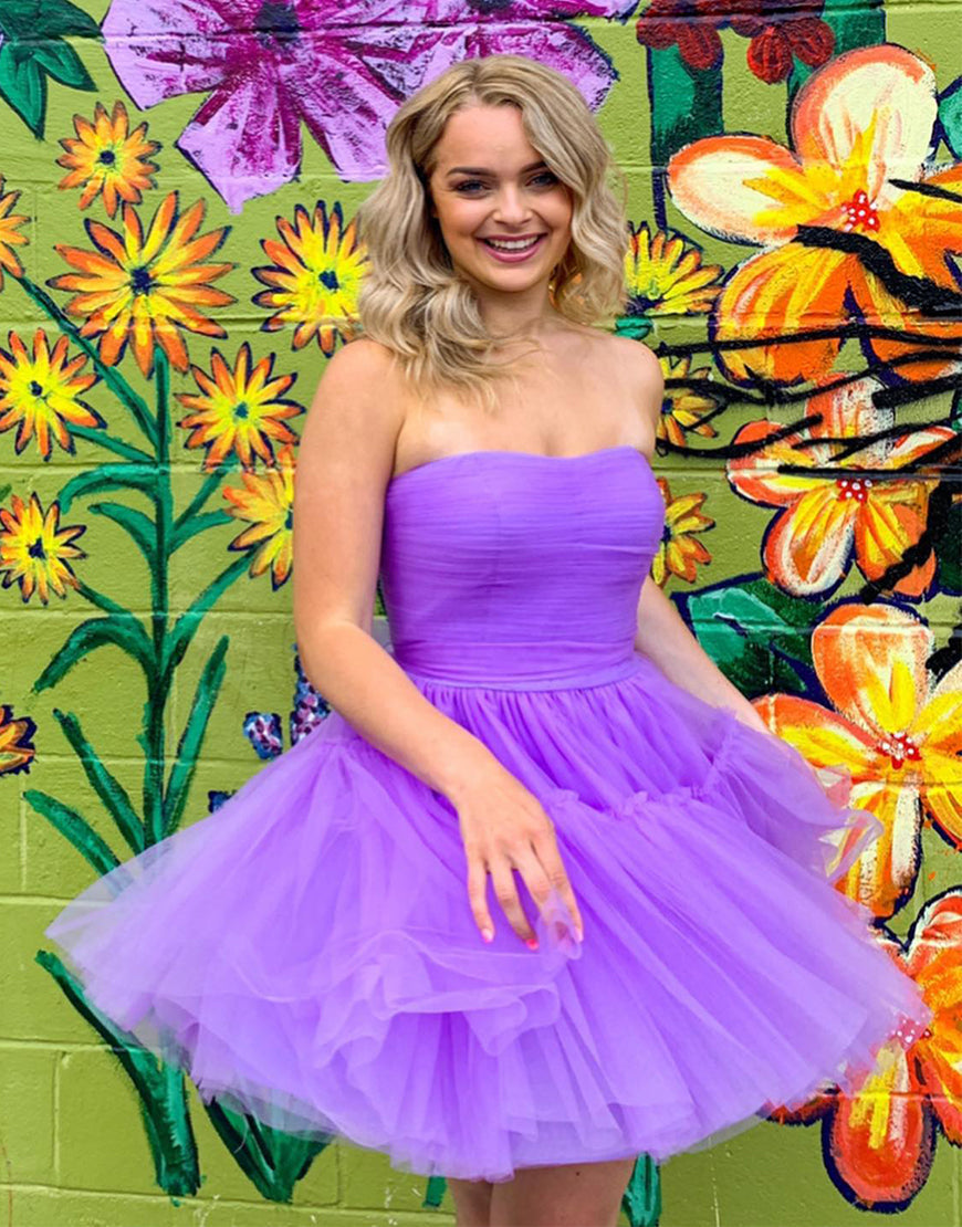 Pretty Homecoming Dress A Line Strapless Tulle Short Party Cocktail Dress