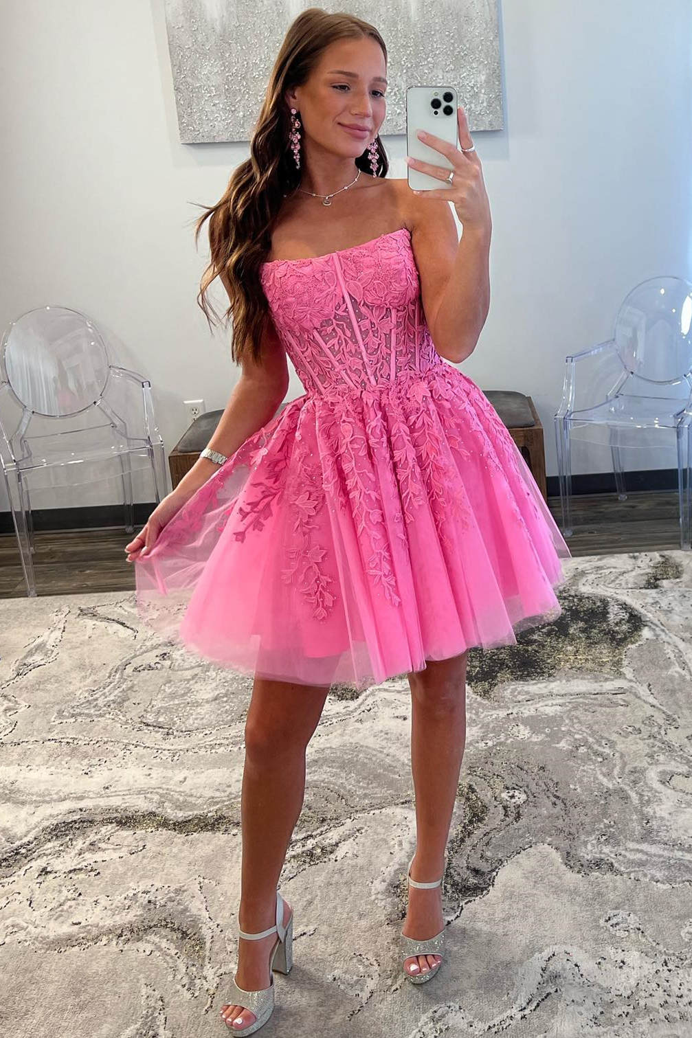 Pretty Homecoming Dress A Line Tulle Lace with Delicate AppliquesShort Party Cocktail Dress