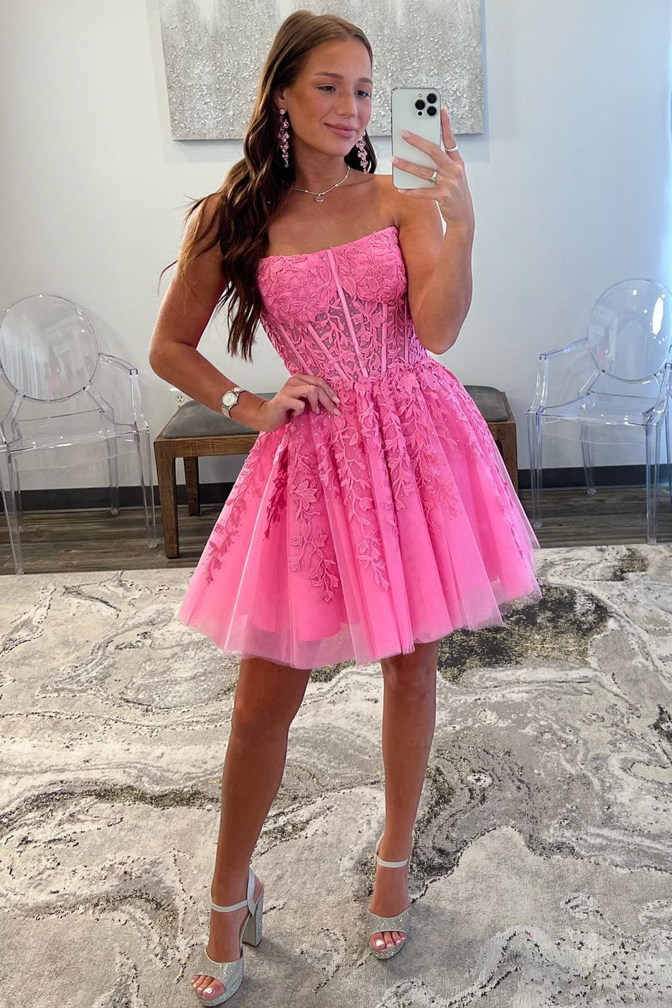 Pretty Homecoming Dress A Line Tulle Lace with Delicate AppliquesShort Party Cocktail Dress