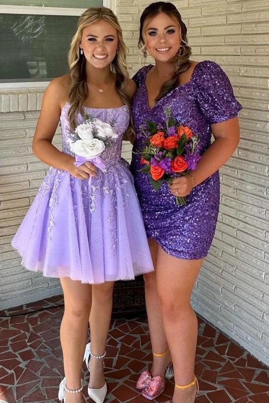 Pretty Homecoming Dress A Line Tulle Lace with Delicate AppliquesShort Party Cocktail Dress