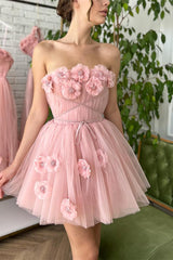 Pretty Homecoming Dress A Line with Handmade Flowers Short Party Cocktail Dress