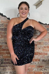 Pretty Homecoming Dress Bodycon Asymmetrical one shoulder Style Sequin Short Party Cocktail Dress