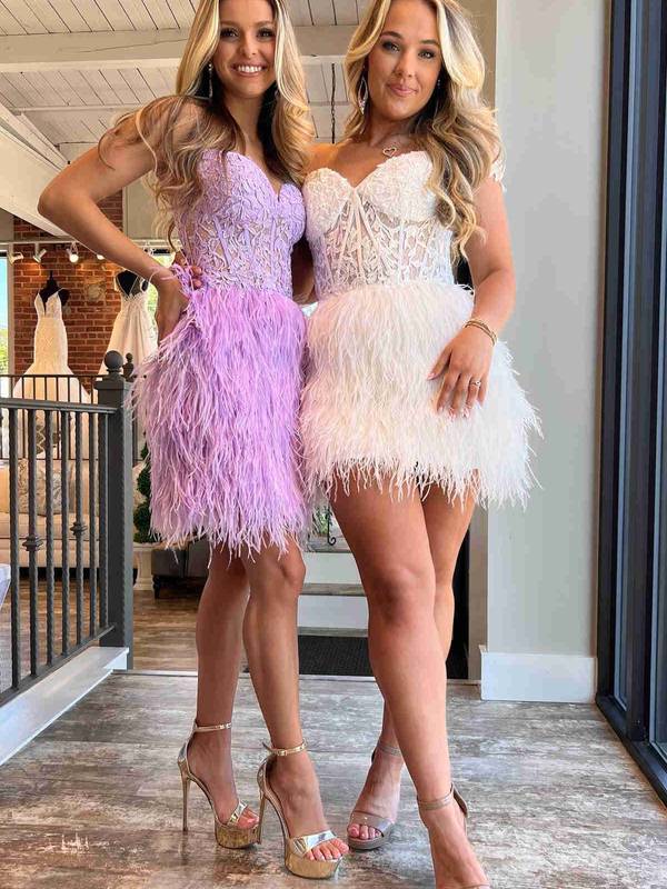Pretty Homecoming Dress Bodycon Heart shaped Lace Chic Feather Style Cropped Short Party Cocktail Dress