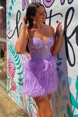 Pretty Homecoming Dress Bodycon Heart shaped Lace Chic Feather Style Cropped Short Party Cocktail Dress
