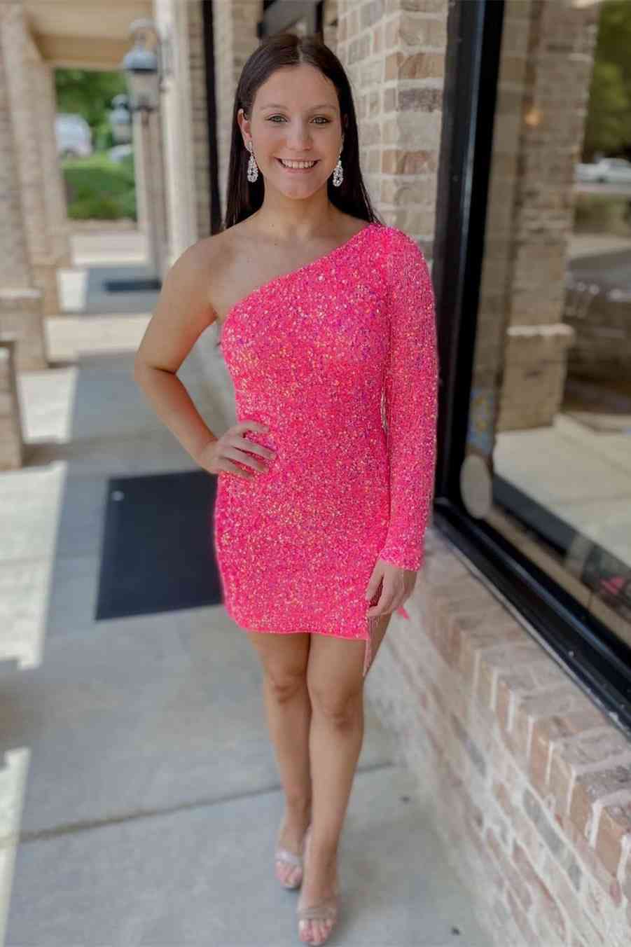 Pretty Homecoming Dress Bodycon Long Sleeve Fringe Sequin Short Party Cocktail Dress