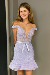 Pretty Homecoming Dress Bodycon Off the Shoulder Lace Short Party Cocktail Dress
