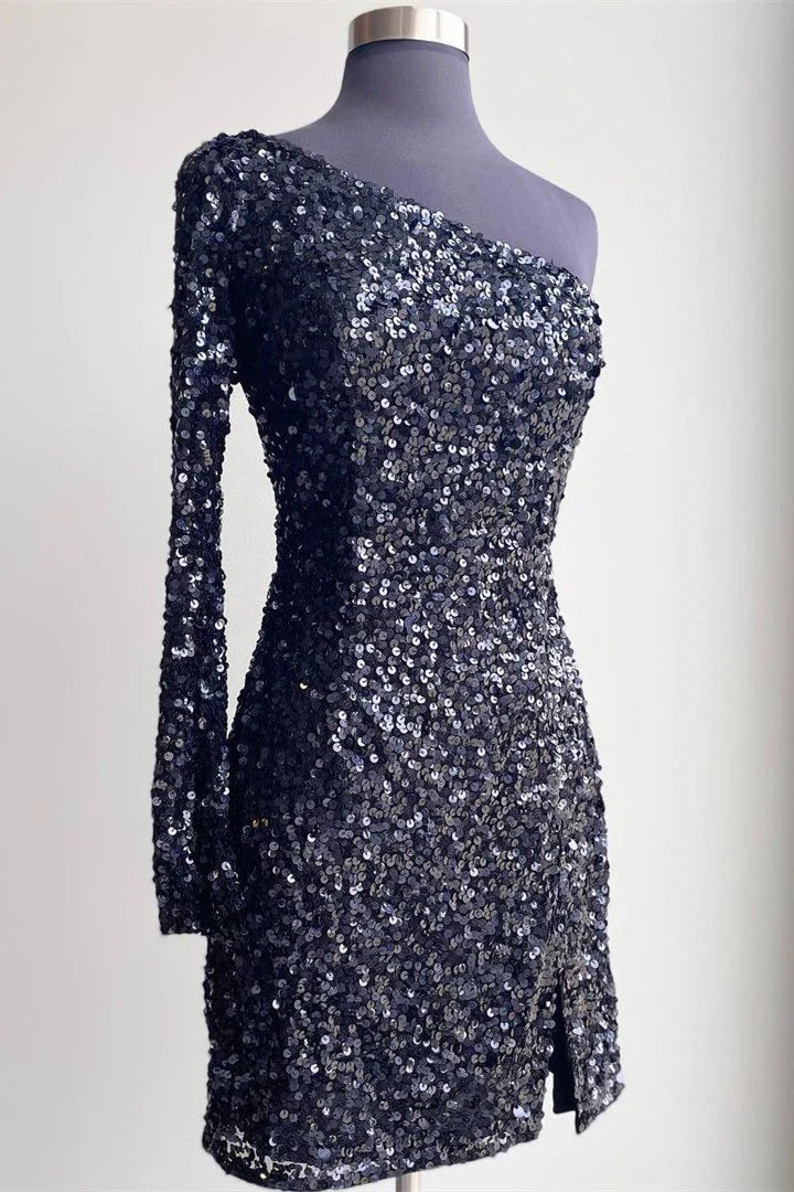 Pretty Homecoming Dress Bodycon One Shoulder Sequin Short Party Cocktail Dress