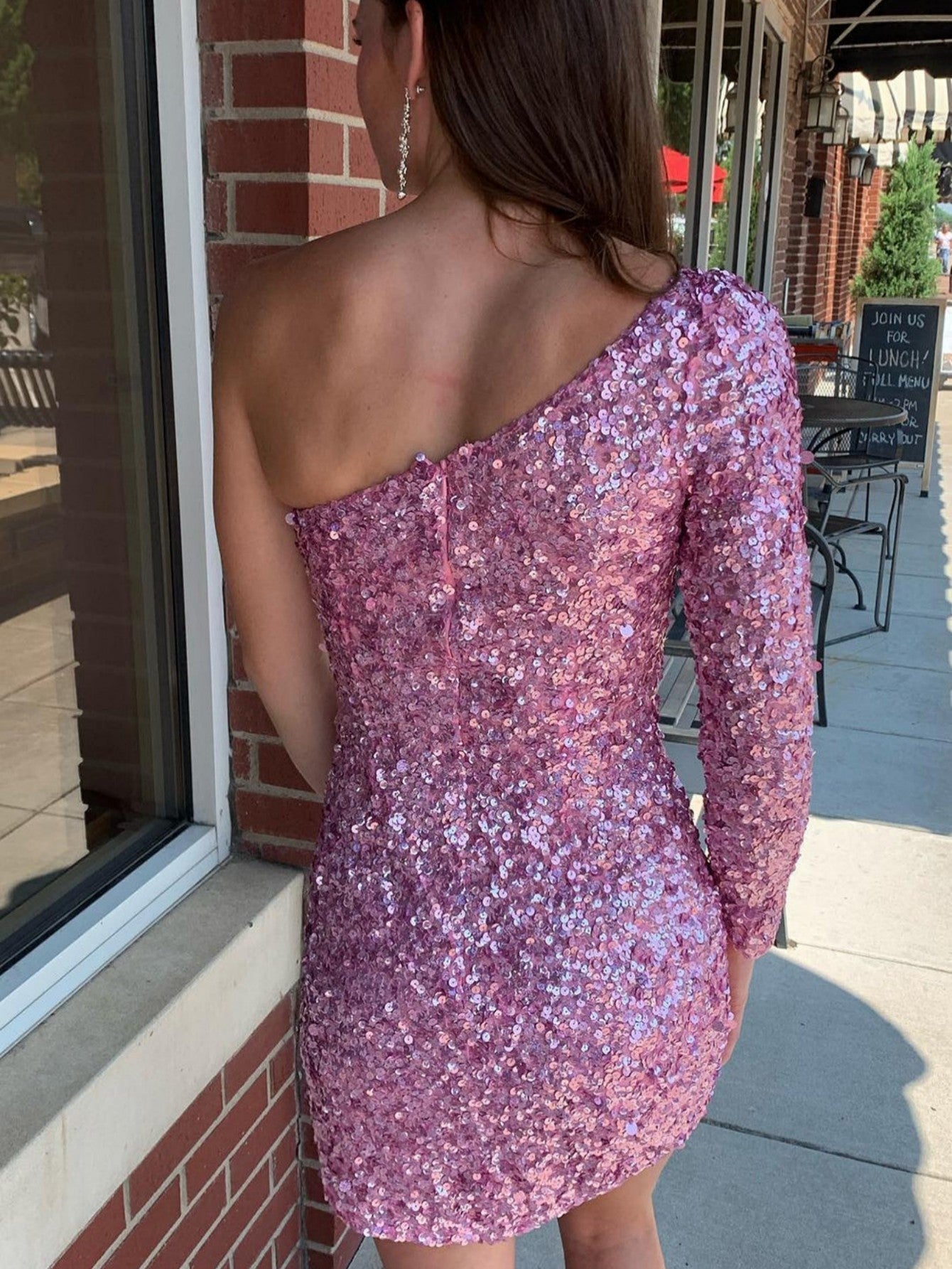 Pretty Homecoming Dress Bodycon One Shoulder Sequin Short Party Cocktail Dress