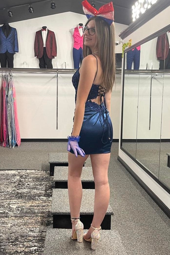 Pretty Homecoming Dress Bodycon Satin Double Straps Keyhole Back Short Party Cocktail Dress