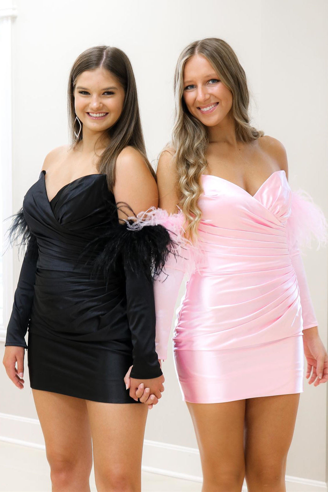 Pretty Homecoming Dress Bodycon Satin Strapless with Long Sleeves Short Party Cocktail Dress