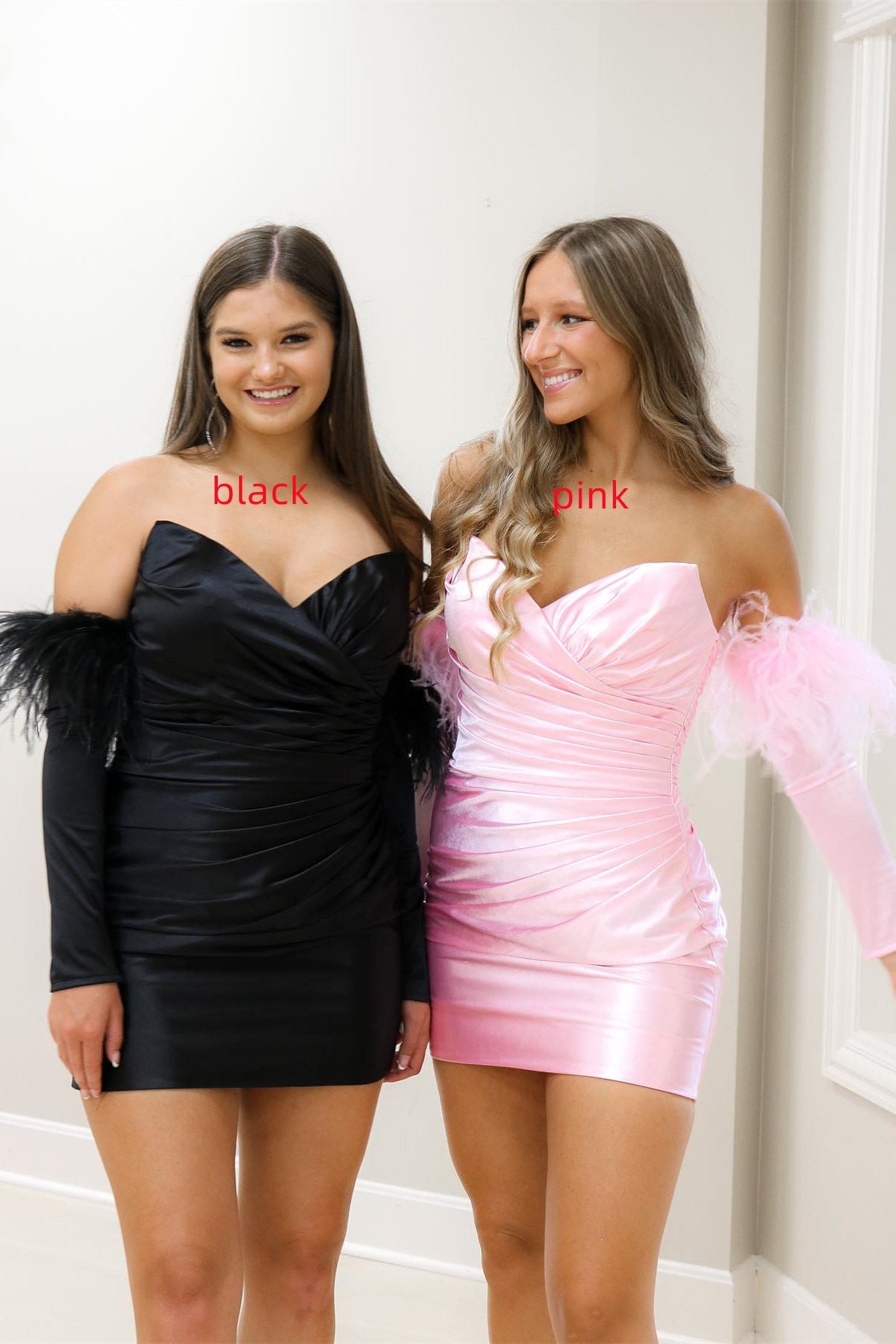 Pretty Homecoming Dress Bodycon Satin Strapless with Long Sleeves Short Party Cocktail Dress