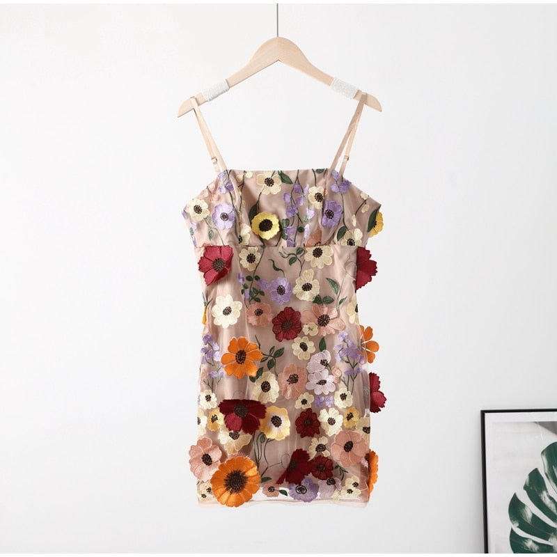 Pretty Homecoming Dress Bodycon Shoulder straps 3D Flower Short Party Cocktail Dress