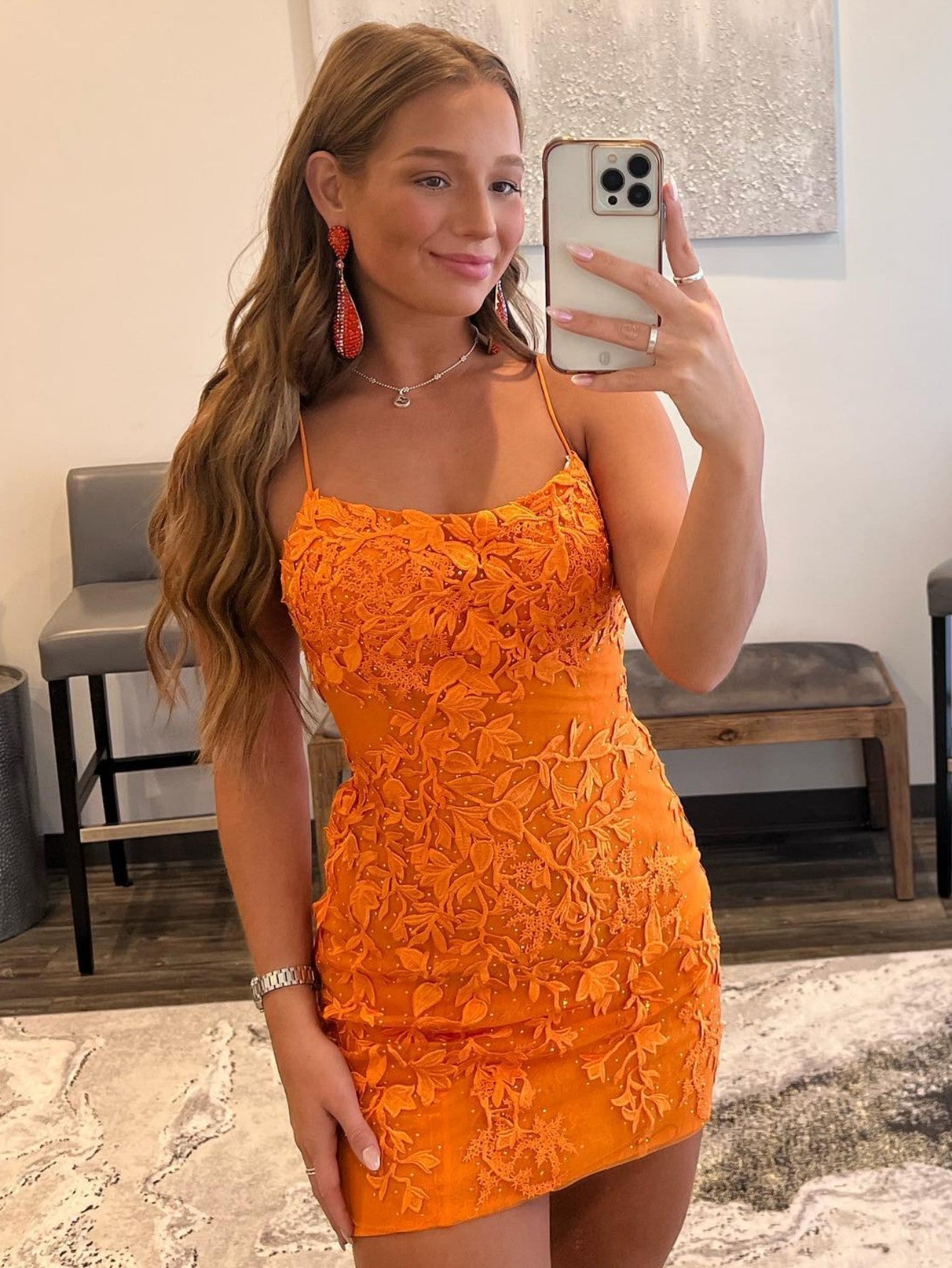 Pretty Homecoming Dress Bodycon Shoulder straps Lace Short Party Cocktail Dress