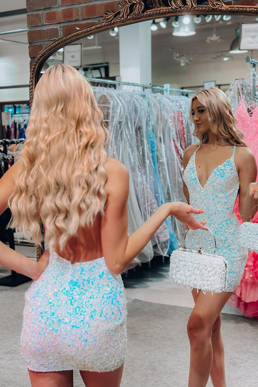 Pretty Homecoming Dress Bodycon Shoulder straps Sequin Short Party Cocktail Dress