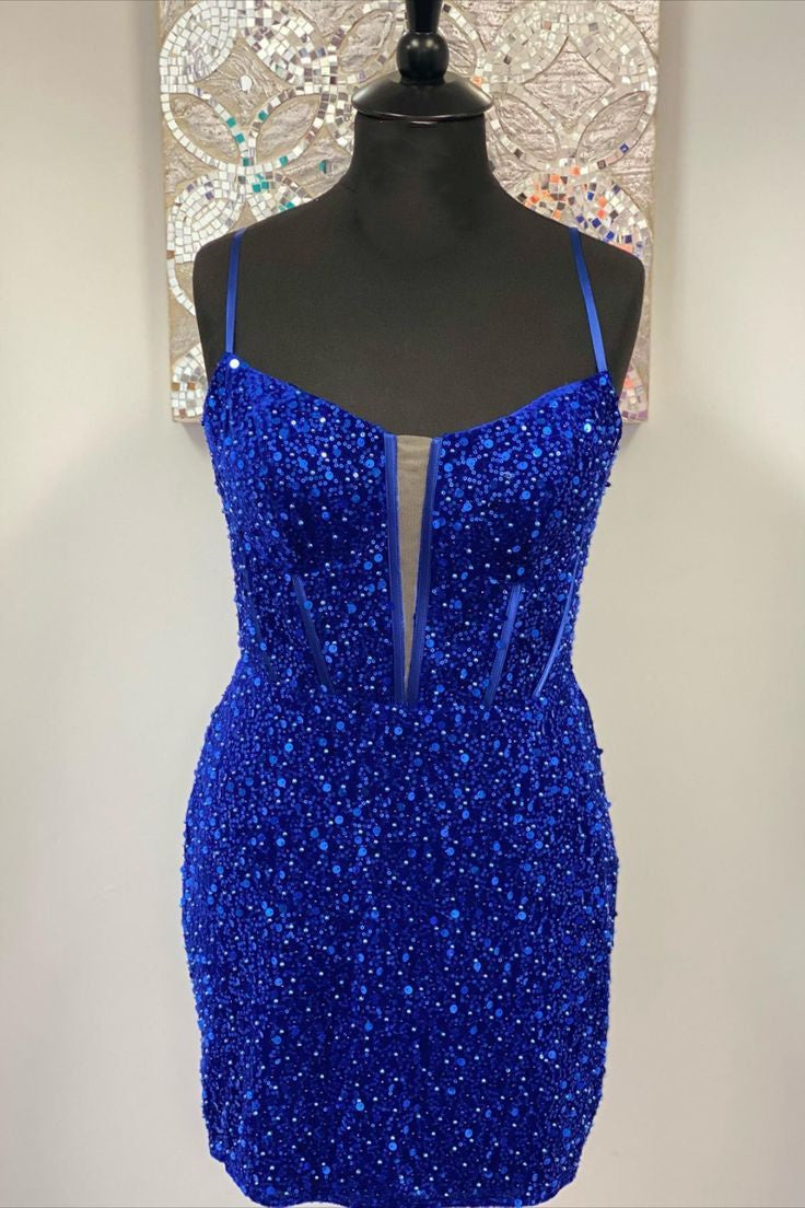Pretty Homecoming Dress Bodycon Shoulder straps Sequin Short Party Cocktail Dress
