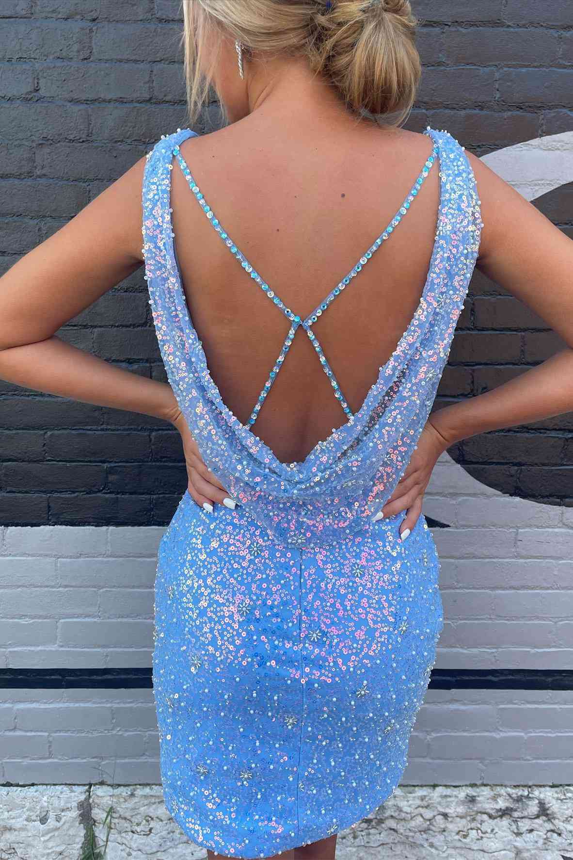 Pretty Homecoming Dress Bodycon Sky Blue Sequin Short Party Cocktail Dress