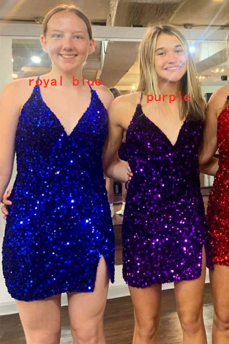 Pretty Homecoming Dress Bodycon V neck Sequin Short Party Cocktail Dress