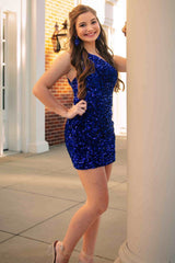 Pretty Homecoming Dress Bodycon one shoulder Style Sequin Short Party Cocktail Dress