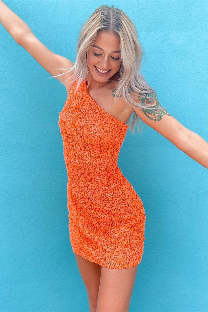 Pretty Homecoming Dress Bodycon one shoulder Style Sequin Short Party Cocktail Dress