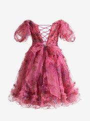 Pretty Homecoming Dress Girly pink A Line Off the Shoulder Floral Printed Short Party Cocktail Dress