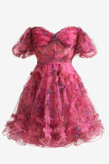 Pretty Homecoming Dress Girly pink A Line Off the Shoulder Floral Printed Short Party Cocktail Dress