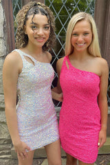 Pretty Homecoming Dress Sparkly Bodycon one shoulder Style Sequin with Keyhole Short Party Cocktail Dress