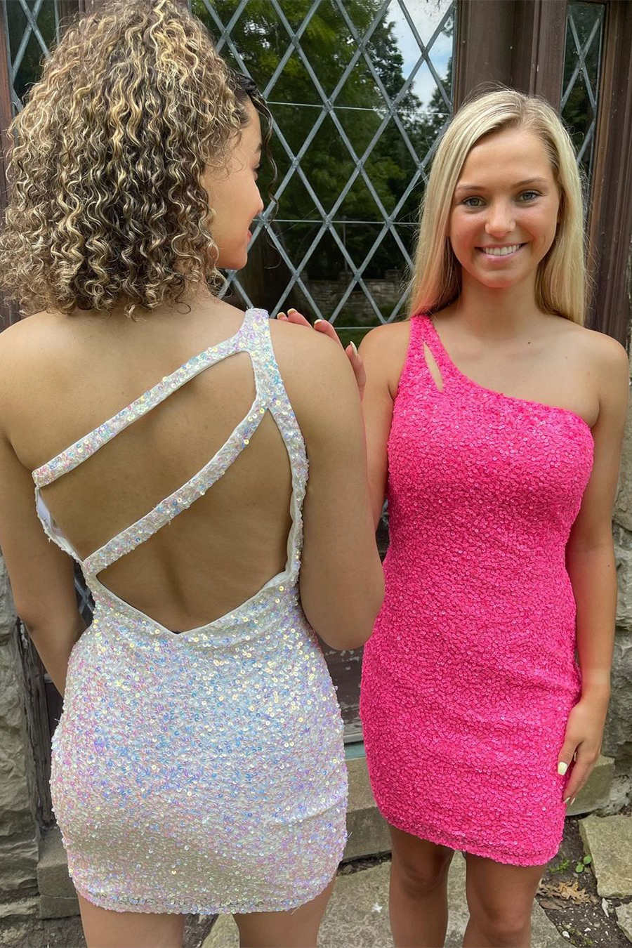 Pretty Homecoming Dress Sparkly Bodycon one shoulder Style Sequin with Keyhole Short Party Cocktail Dress