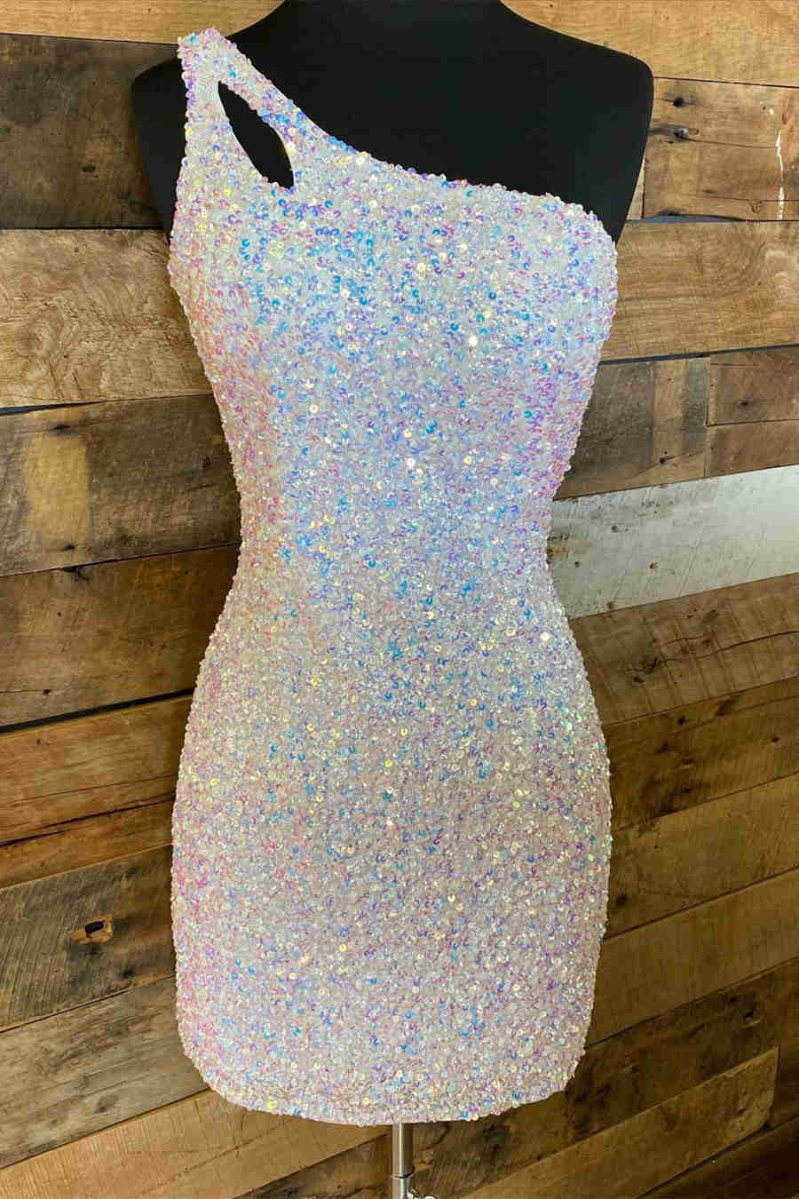 Pretty Homecoming Dress Sparkly Bodycon one shoulder Style Sequin with Keyhole Short Party Cocktail Dress