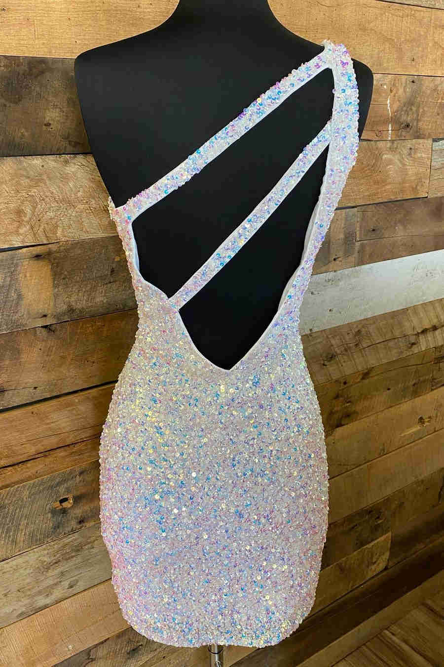 Pretty Homecoming Dress Sparkly Bodycon one shoulder Style Sequin with Keyhole Short Party Cocktail Dress