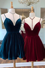 Pretty Velvet Cocktail Dress A Line V Neck Short Party Dress