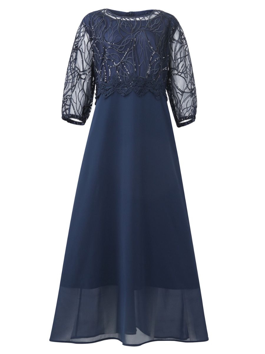 Princess A-Line Ankle-Length Plus Size Mother of the Bride Dress with Scoop 3/4 Sleeves and Appliques