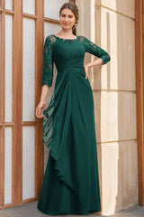 Princess A-Line Floor-Length Mother of the Bride Dresses with Scoop Neck 3/4 Sleeves Sequins Ruffles & Appliques