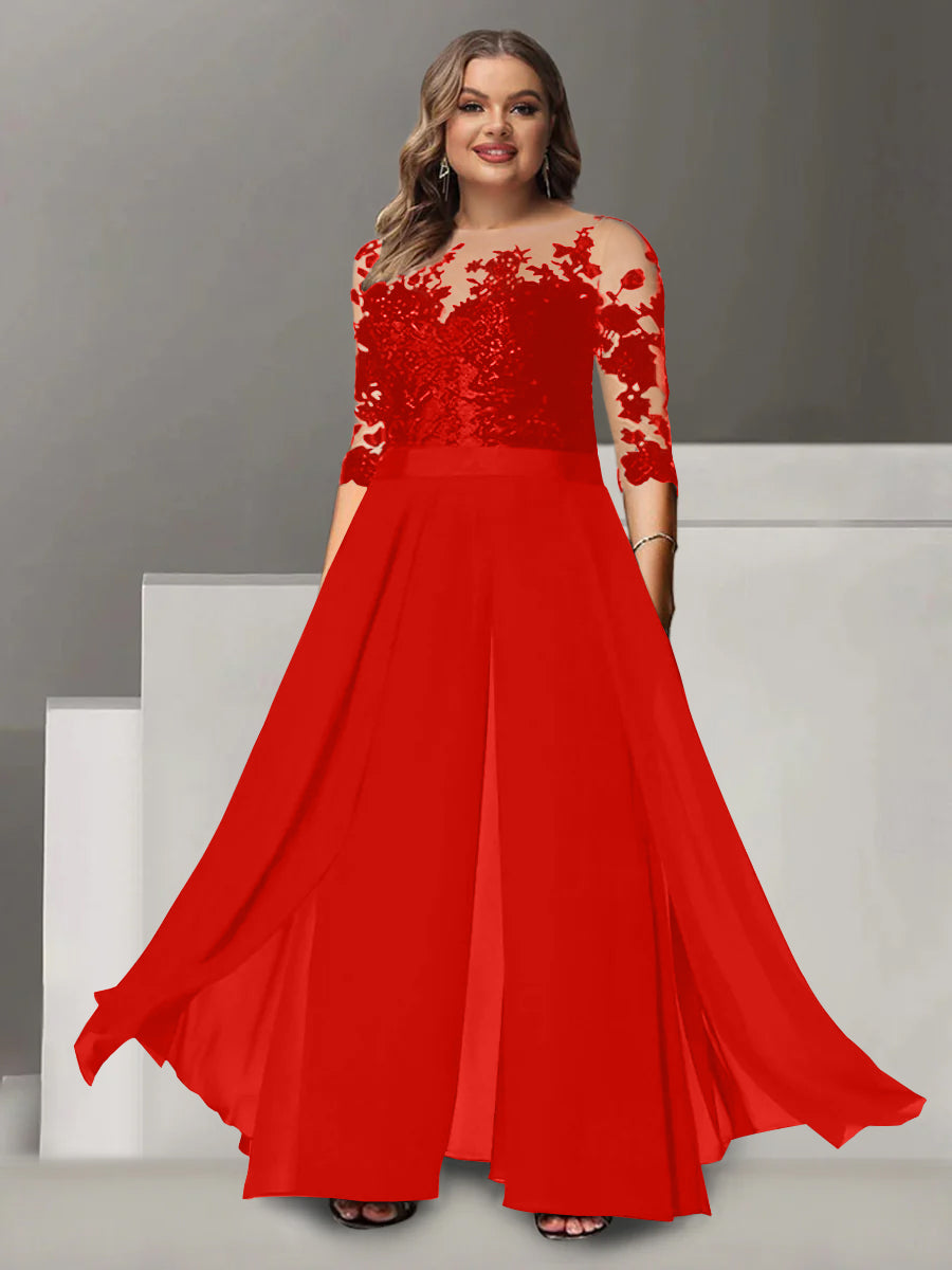 Princess A-Line Floor-Length Plus Size Mother of the Bride Pantsuit wi   Dressystars