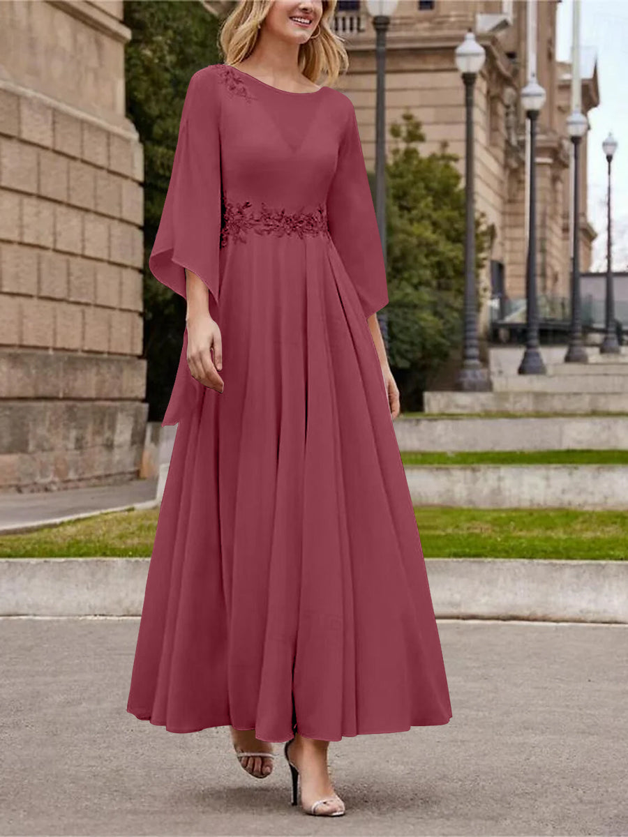 Princess A-Line Jewel Neck 3/4 Sleeve Sequined Ankle-Length Mother of the Bride Gown