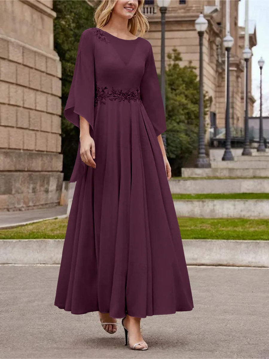 Princess A-Line Jewel Neck 3/4 Sleeve Sequined Ankle-Length Mother of the Bride Gown