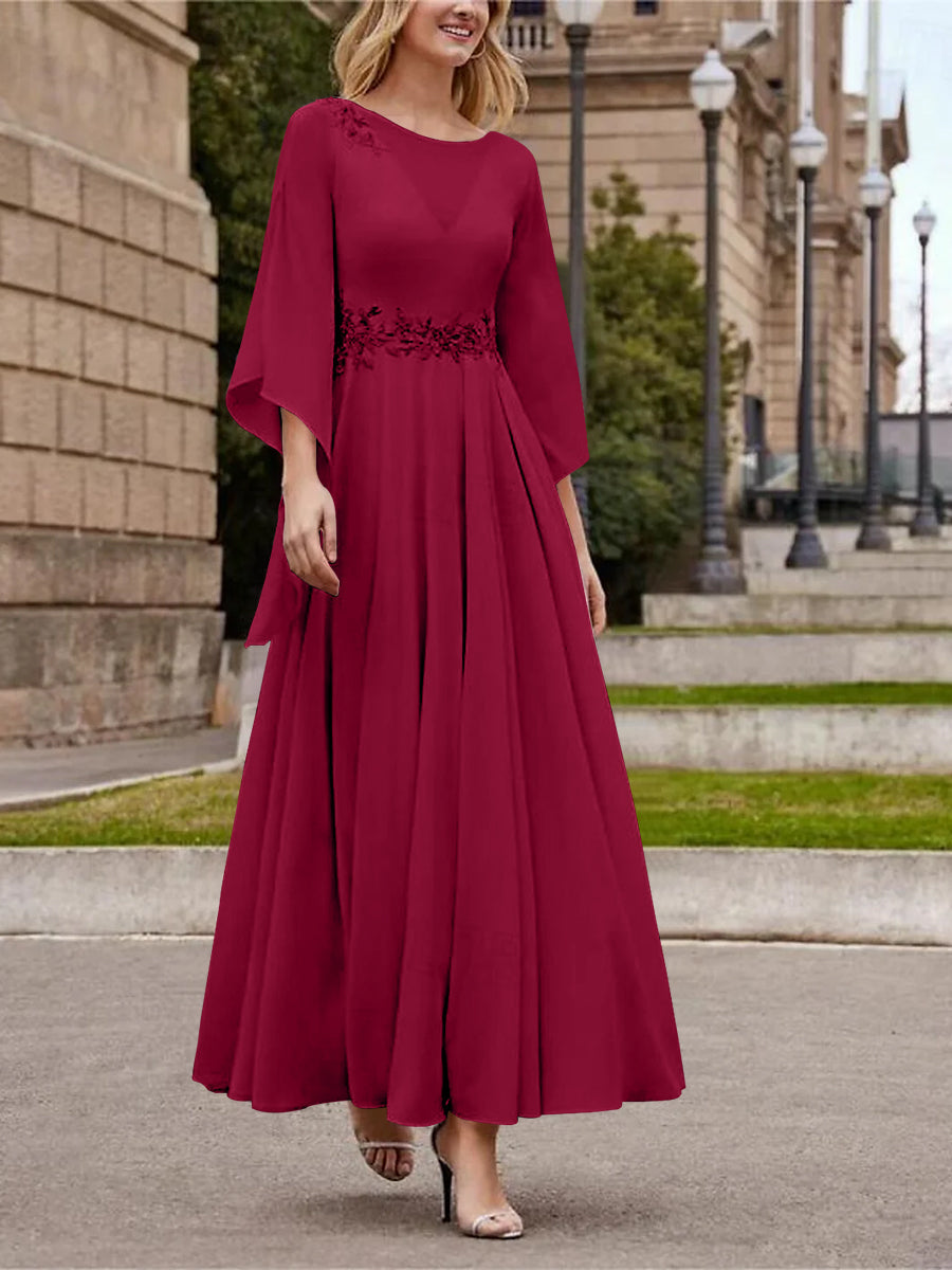 Princess A-Line Jewel Neck 3/4 Sleeve Sequined Ankle-Length Mother of the Bride Gown