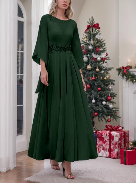 Princess A-Line Jewel Neck 3/4 Sleeve Sequined Ankle-Length Mother of the Bride Gown