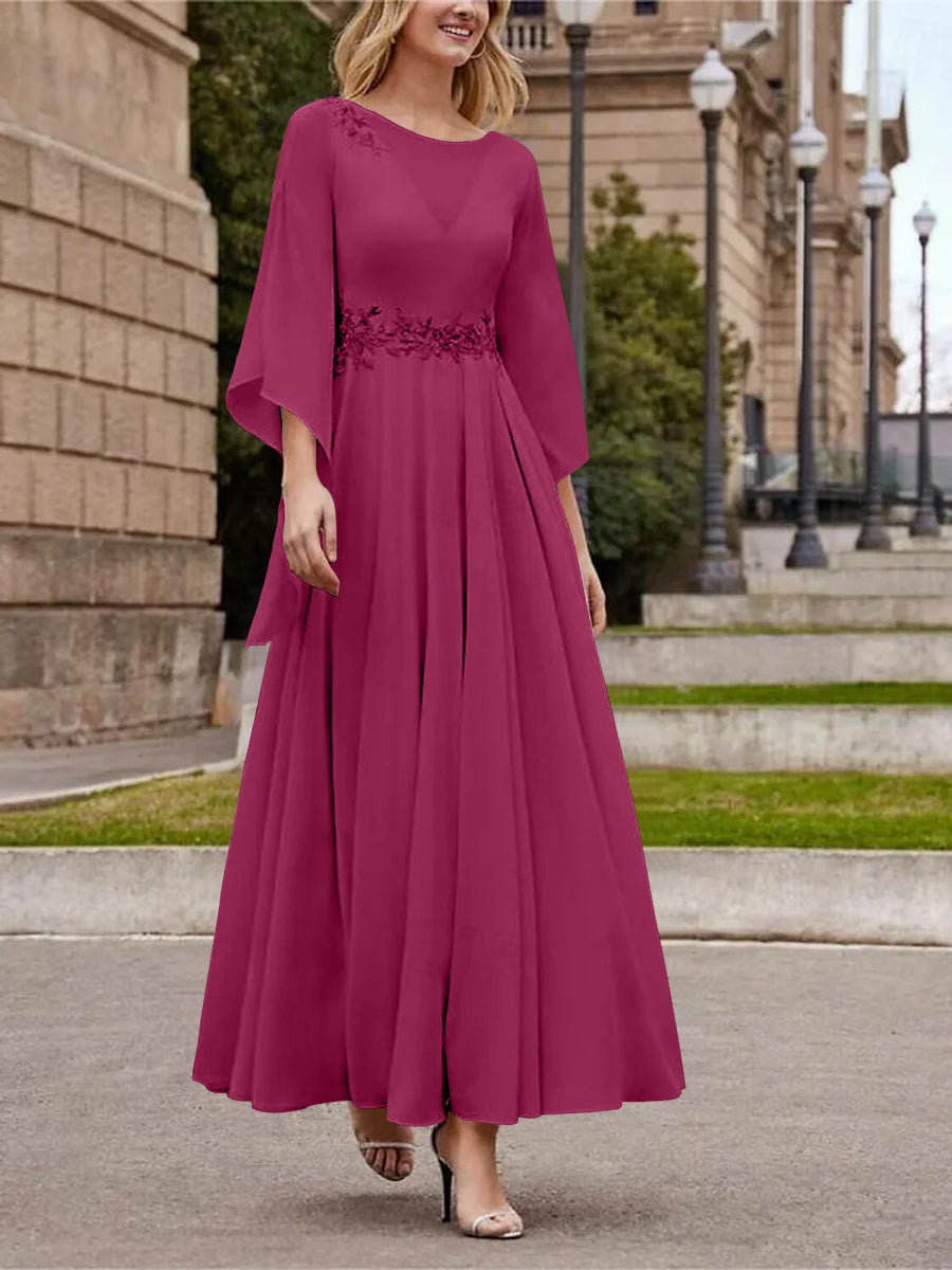 Princess A-Line Jewel Neck 3/4 Sleeve Sequined Ankle-Length Mother of the Bride Gown