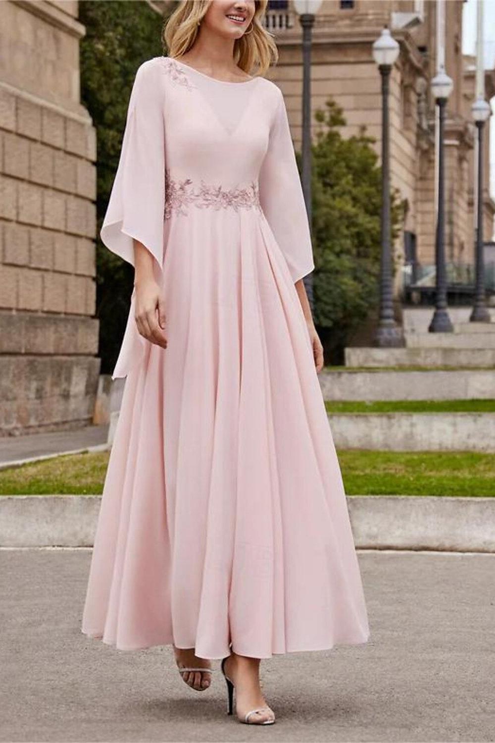 Princess A-Line Scoop Neck Ankle-Length Mother of the Bride Dress with 3/4 Sleeves and Sequin