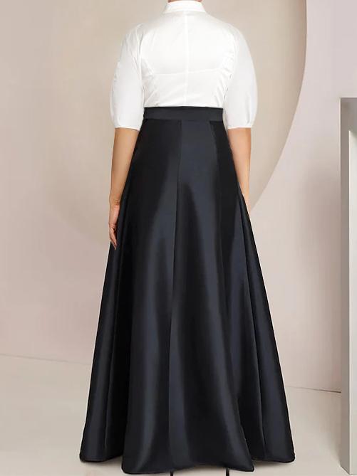 Princess A-Line Shirt Collar Floor-Length Plus Size Mother of the Bride 2-Piece Dress with Bowknot