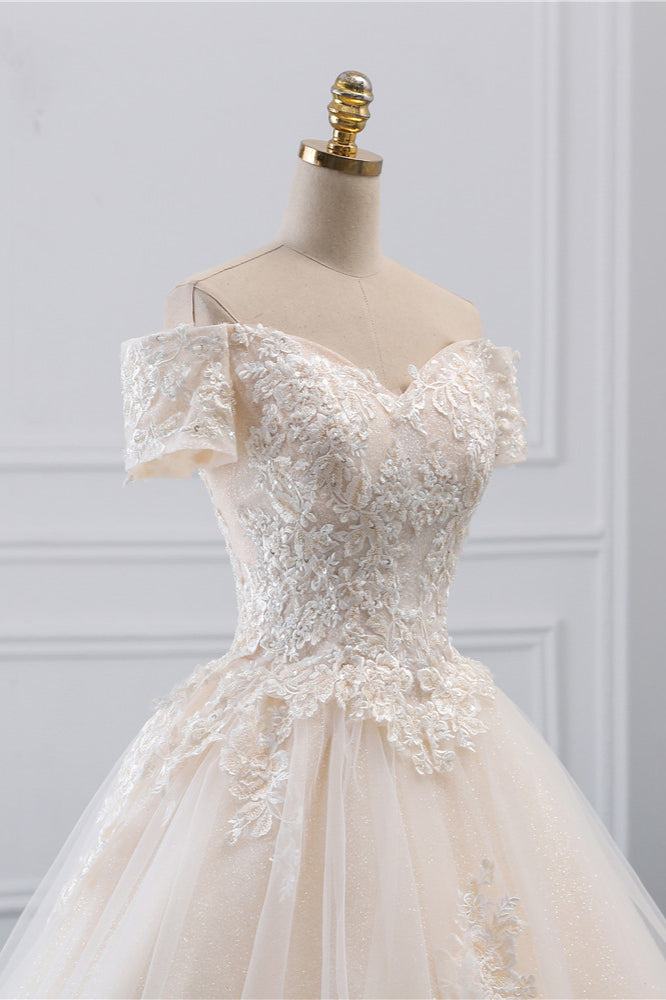 Princess Off the Shoulder Tulle Wedding Dress with Lace Appliques