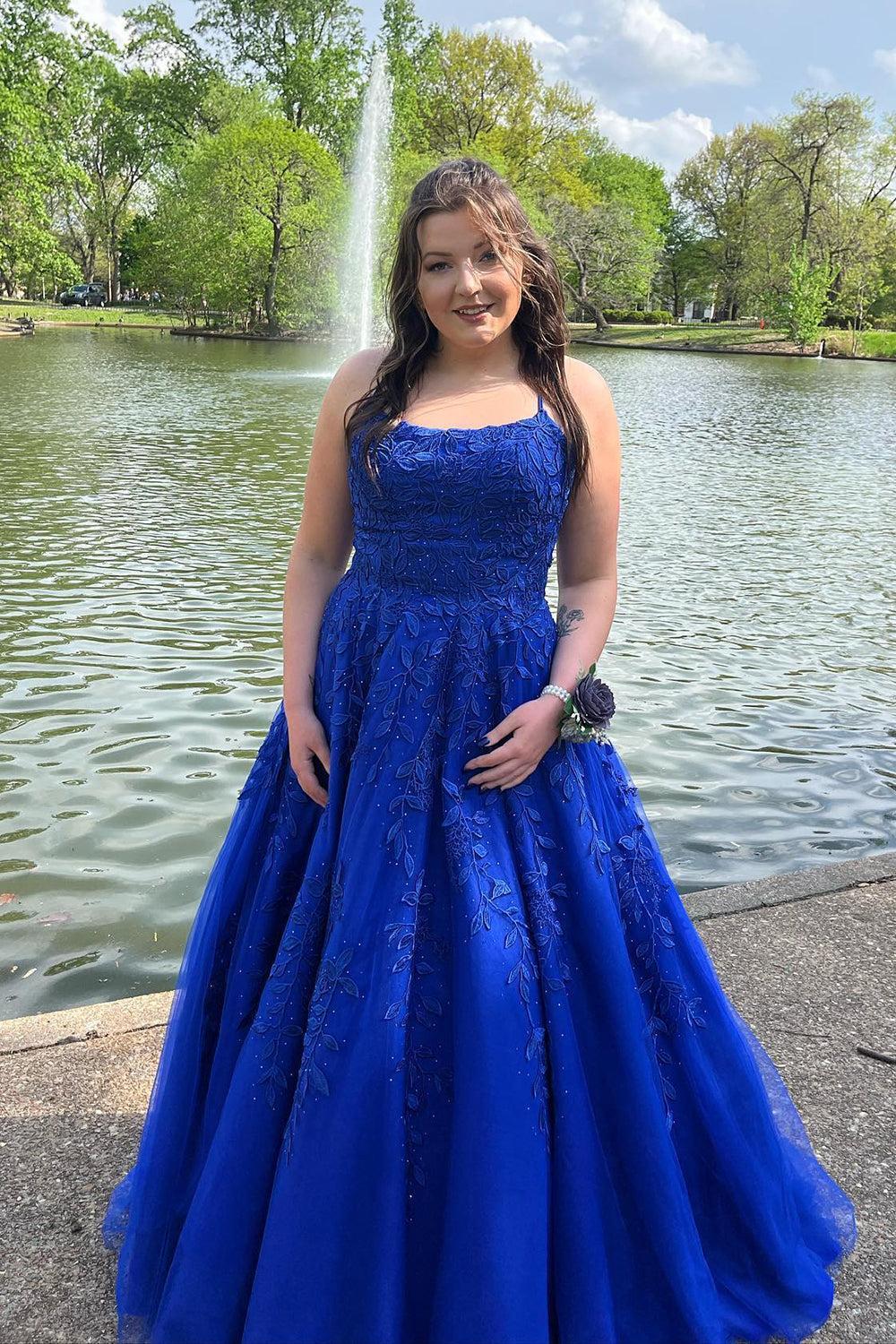 Princess Prom Dress Champagne Spaghetti Straps Evening Dress
