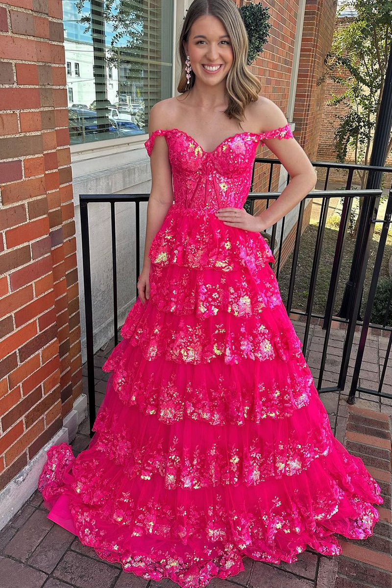 Princess Prom Dress Off the Shoulder Sequined Lace Evening Dress