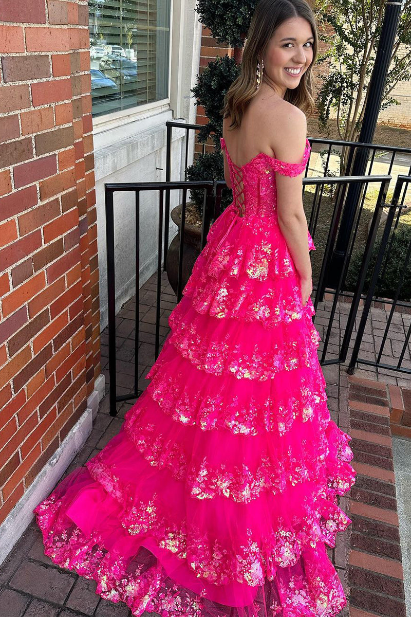 Princess Prom Dress Off the Shoulder Sequined Lace Evening Dress
