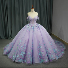 Princess Purple Floral Quinceanera Dress Full Ball Gown Sweet 16 Dress