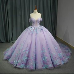 Princess Purple Floral Quinceanera Dress Full Ball Gown Sweet 16 Dress