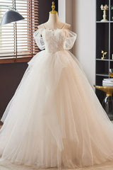 Prom Dress Ivory A Line Sweetheart Neck Lace Tulle Long Formal Dress Evening Dress